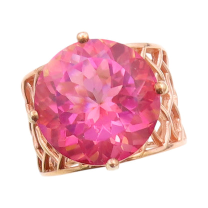 925 Sterling Silver Vintage Ring Rose Gold Plated Net Band Gemstone Sz 7 RG32466