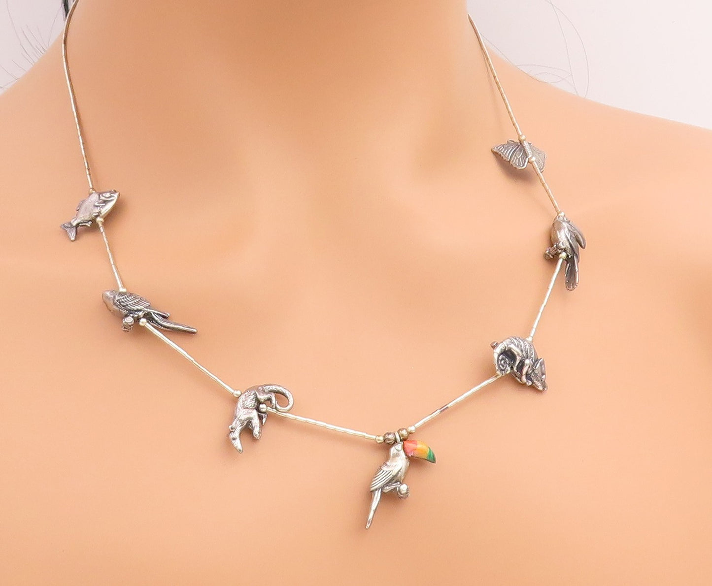 925 Sterling Silver Vintage Necklace SOUTHWESTERN Gemstone Animal Fetish  NE4909