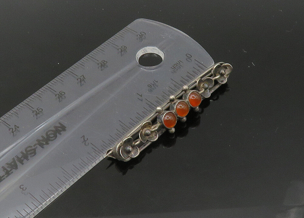 EUROPEAN 925 Silver  Vintage Cabochon Carnelian Floral Brooch Pin  BP8557