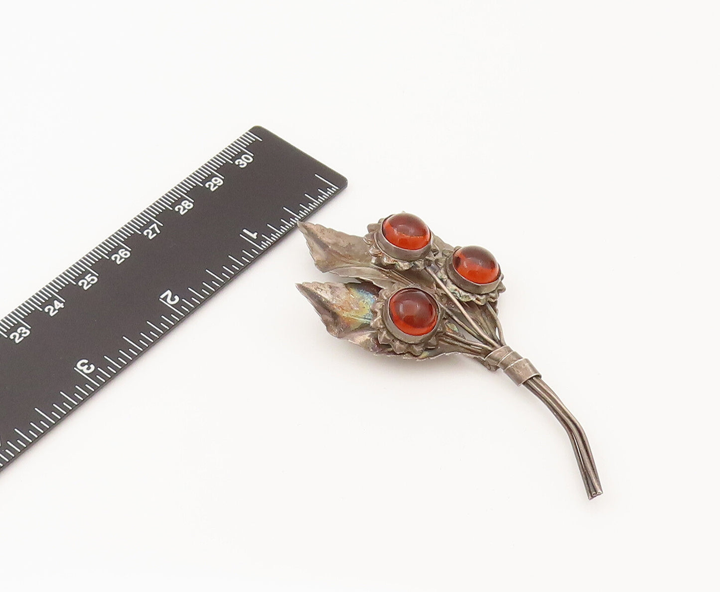 925 Silver  Vintage Cabochon Citrine Flower & Leaf Bouquet Brooch Pin  BP10268