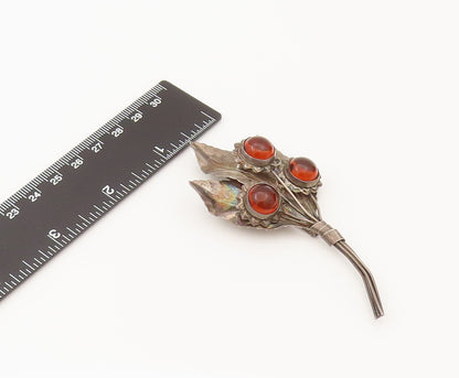 925 Silver  Vintage Cabochon Citrine Flower & Leaf Bouquet Brooch Pin  BP10268