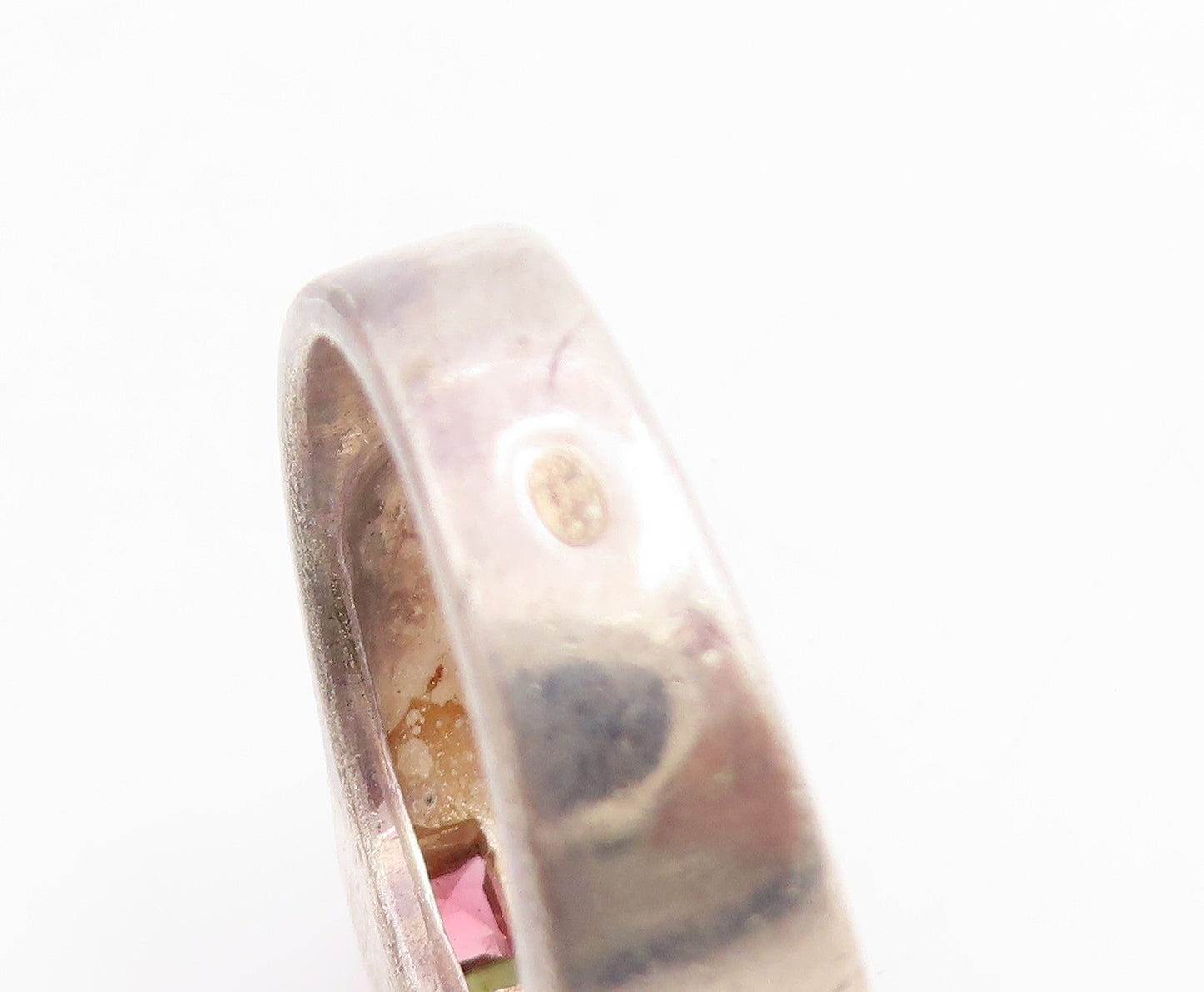 925 Sterling Silver Vintage Ring Multi Gemstone Geometric Band  Sz 7.5  RG34828
