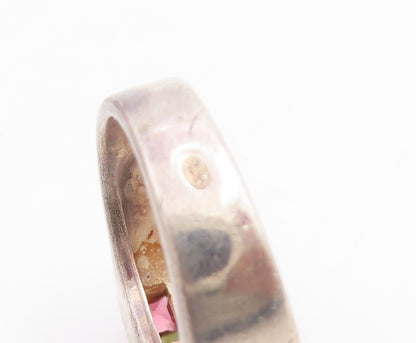 925 Sterling Silver Vintage Ring Multi Gemstone Geometric Band  Sz 7.5  RG34828