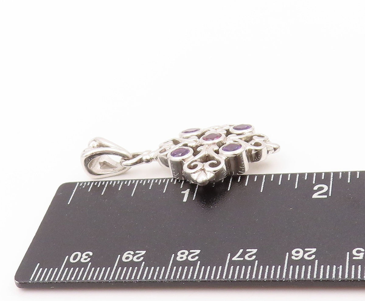 925 Sterling Silver Vintage Pendant MARYLIN & CO CZ Amethyst Hearts Cut  PT24051