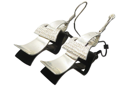 MEXICO 925 Silver  Vintage Shiny Hammered Detail Dangle Earrings  EG3961