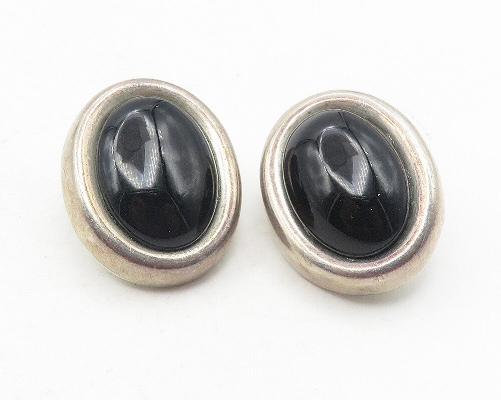 MEXICO 925 Sterling Silver  Vintage Black Onyx Non Pierce Earrings  EG6115