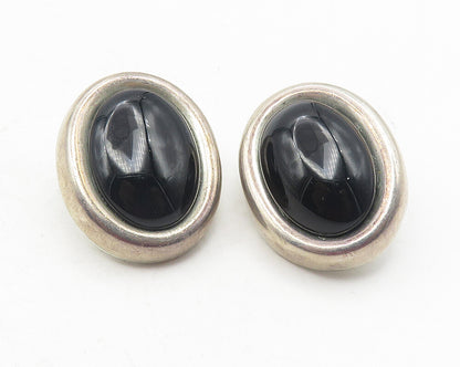 MEXICO 925 Sterling Silver  Vintage Black Onyx Non Pierce Earrings  EG6115