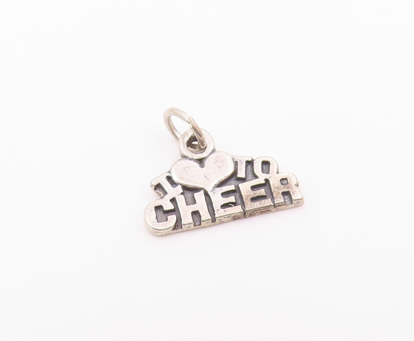925 Sterling Silver  Vintage I Love To Cheer Oxidized Drop Pendant  PT6236
