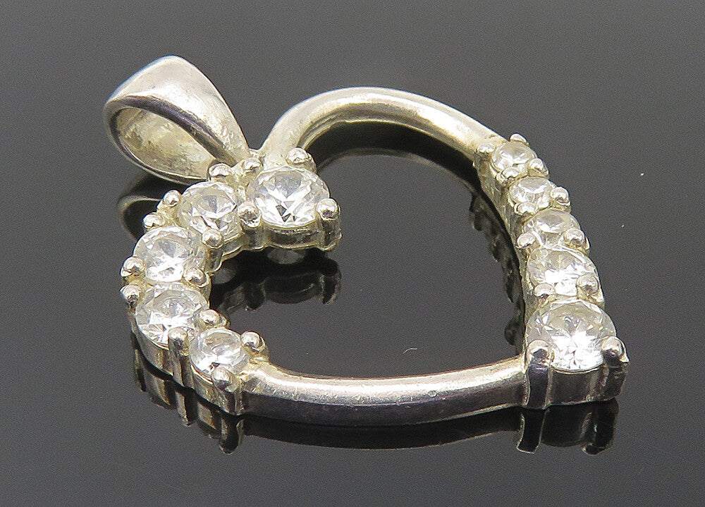 925 Sterling Silver  Vintage Petite Topaz Open Love Heart Pendant  PT8629