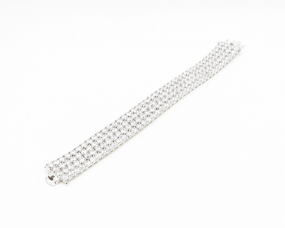925 Sterling Silver  Sparkling Cubic Zirconia 4 Row Chain Bracelet  BT7274