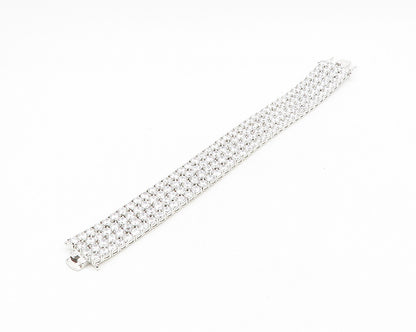925 Sterling Silver  Sparkling Cubic Zirconia 4 Row Chain Bracelet  BT7274