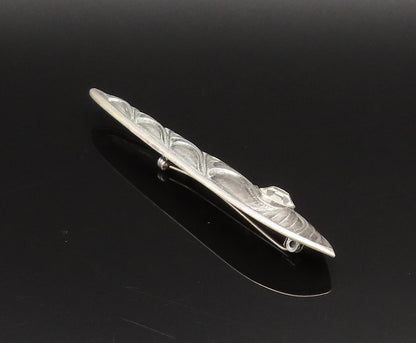 925 Silver  Vintage Inlaid Rhinestone Carved Swirls Linear Brooch Pin  BP9721