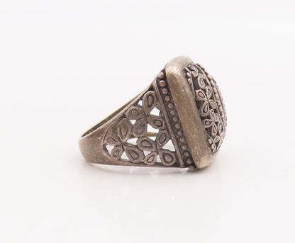 925 Sterling Silver Vintage Ring Designer Square Floral Cutout Eye Sz 7  RG28951