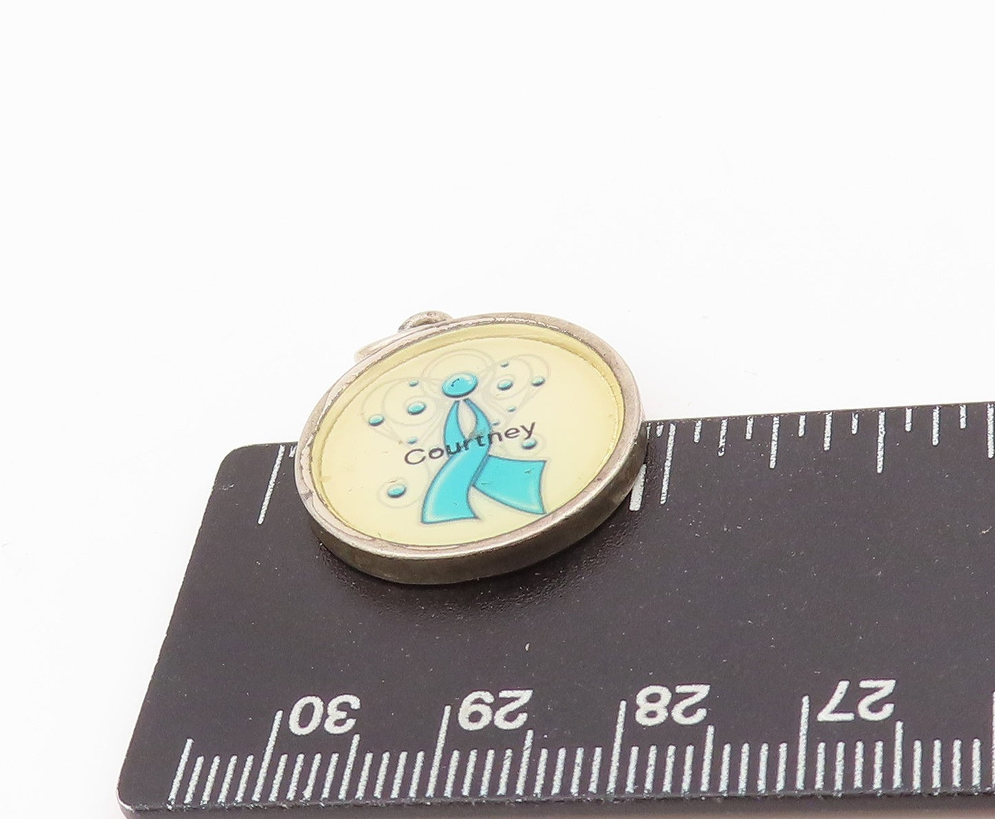 925 Sterling Silver Vintage Pendant A Teal Awareness Ribbon Design  PT24327