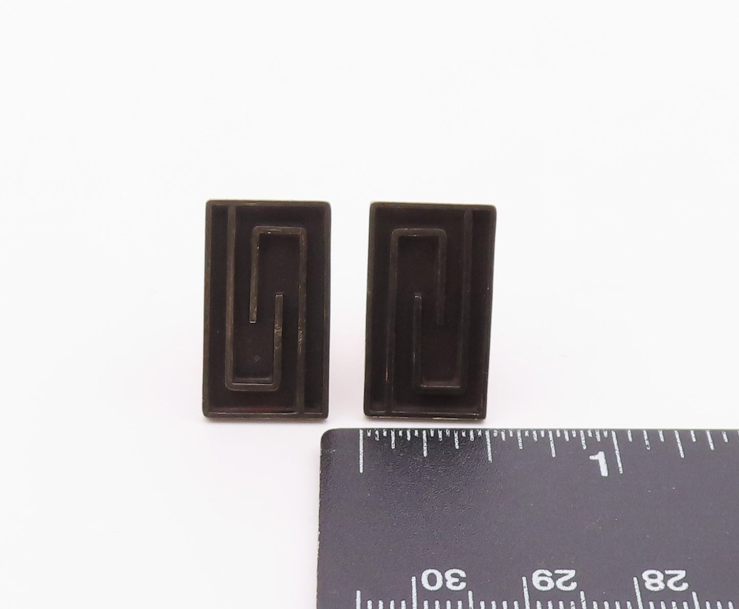 MEXICO 925 Sterling Silver Vintage Spiral Maze Rectangle Cufflinks TR3372