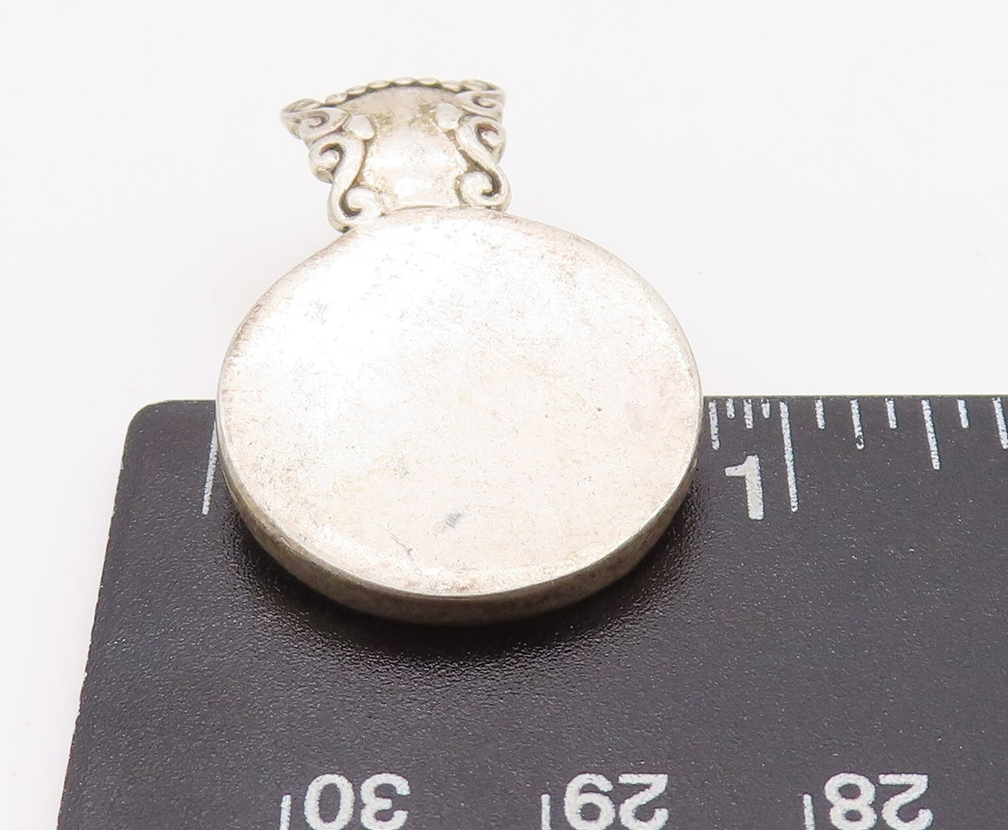 925 Sterling Silver Vintage Pendant Minimalist Swirly Carved Coin  PT23530