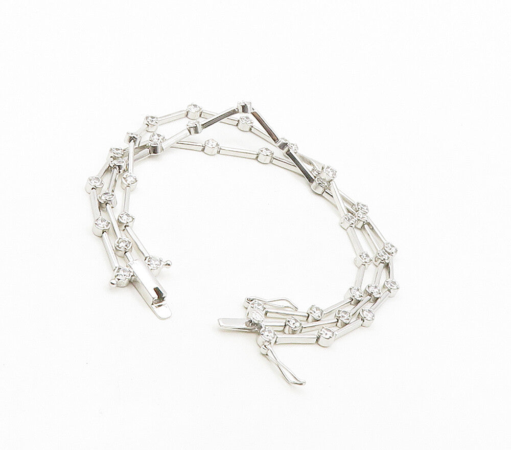 925 Sterling Silver  Shiny Cubic Zirconia Bar Link Chain Bracelet  BT6466