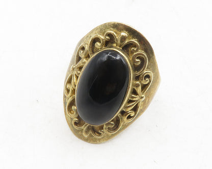 925 Sterling Silver  Vintage Cabochon Black Onyx Cocktail Ring Sz 10  RG12413