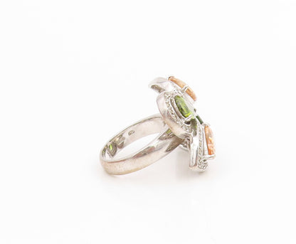 925 Sterling Silver Vintage Ring Pear Cut Gemstone Floral Band  Sz 7  RG34422