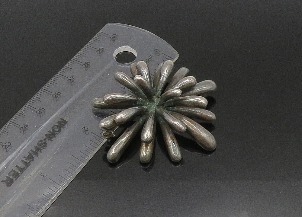 925 Sterling Silver  Vintage Dark Tone Shiny Flower Motif Brooch Pin  BP8950