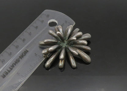 925 Sterling Silver  Vintage Dark Tone Shiny Flower Motif Brooch Pin  BP8950