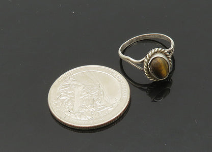 925 Silver  Vintage Cabochon Tiger's Eye Petite Band Ring Sz 4.5  RG20939