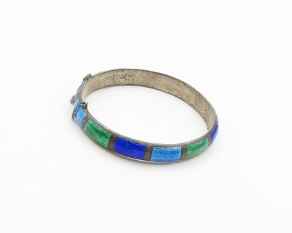 SIAM 925 Sterling Silver  Vintage Enamel Pattern Round Bangle Bracelet  BT7901
