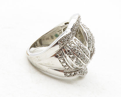 925 Sterling Silver  Genuine Diamonds Twist Knot Cocktail Ring Sz 7  RG12484