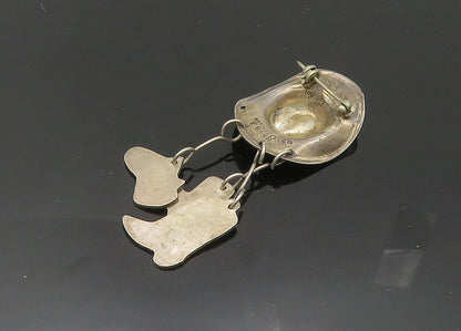 MEXICO 925 Sterling Silver  Vintage Charmed Cowboy Hat Brooch Pin  BP7962