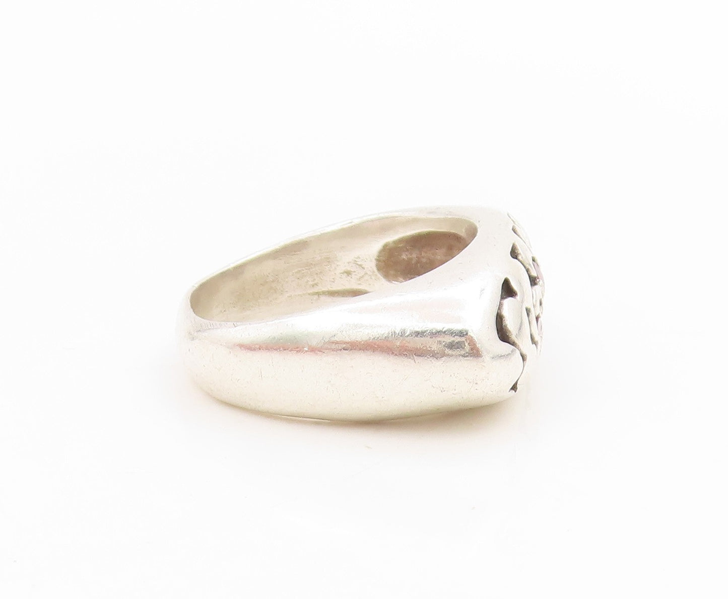 925 Sterling Silver Vintage Ring CZ Inset Textured Signet Band  Sz 5.5  RG33973