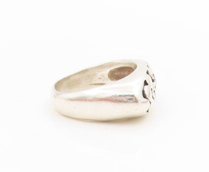 925 Sterling Silver Vintage Ring CZ Inset Textured Signet Band  Sz 5.5  RG33973