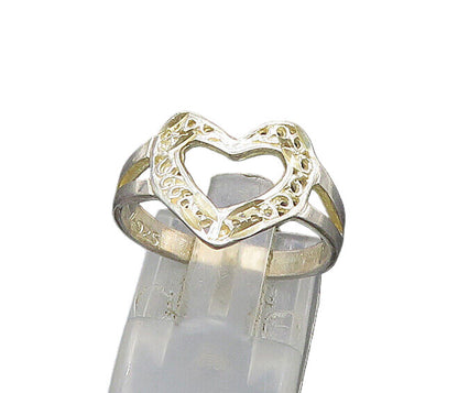 925 Sterling Silver  Vintage Diamond Cut Love Heart Band Ring Sz 7  RG21640