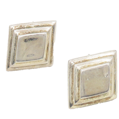 925 Sterling Silver  Vintage Shiny Diamond Shape Non Pierce Earrings  EG9383