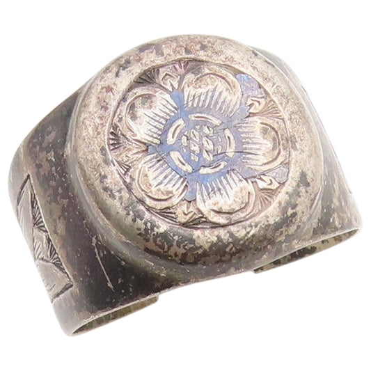 925 Sterling Silver Vintage Ring Engraved Floral Motif Band  Sz 10  RG36841