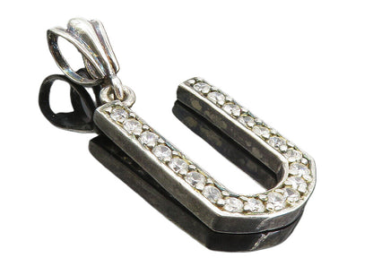 925 Sterling Silver  Vintage Cubic Zirconia U Initial Drop Pendant  PT6452