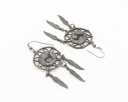 SILVER CLOUD 925 Silver  Vintage Oxidized Dream Catcher Dangle Earrings EG5666