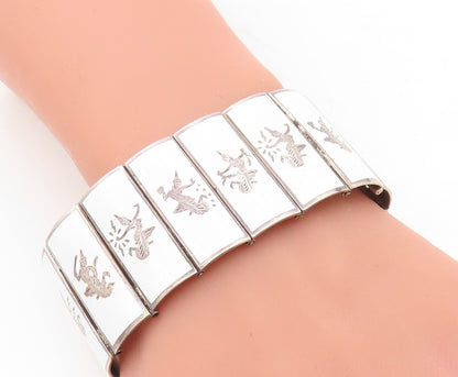 SIAM 925 Sterling Silver  Vintage Enamel Dancer Panel Chain Bracelet  BT2825