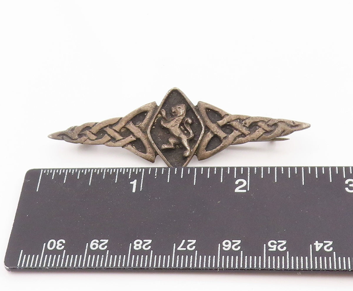 925 Sterling Silver Vintage Brooch Classic Celtic Knot Lion Crest Pin  BP12484