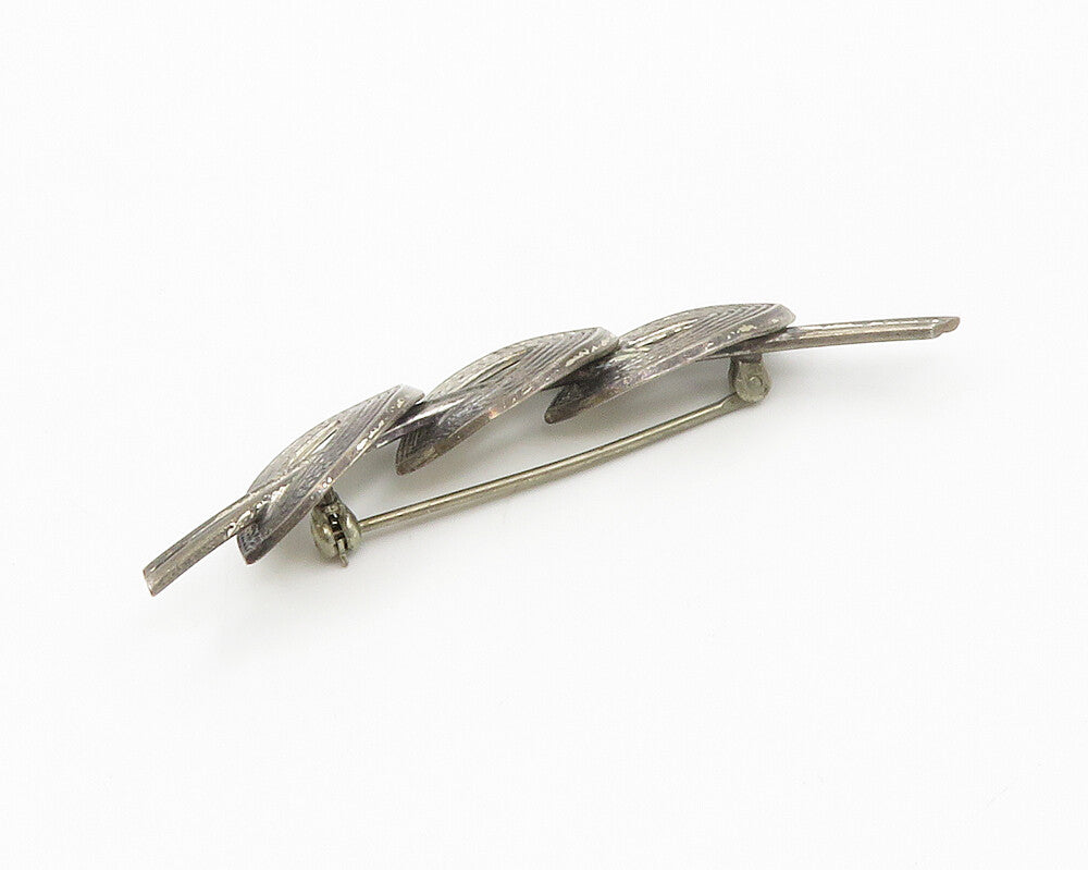 BEAU 925 Sterling Silver  Vintage Dark Tone Modernist Design Brooch Pin BP5364