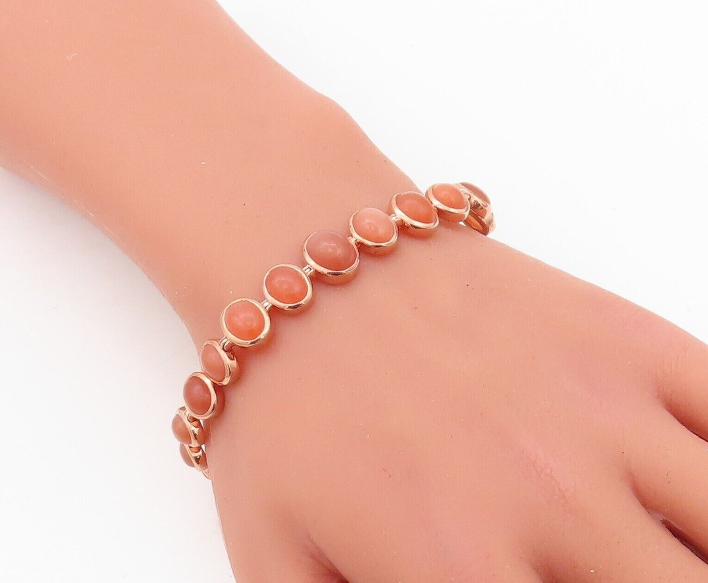 925 Sterling Silver Vintage Bracelet Gold Plated Cabochon Gemstone  BT10783