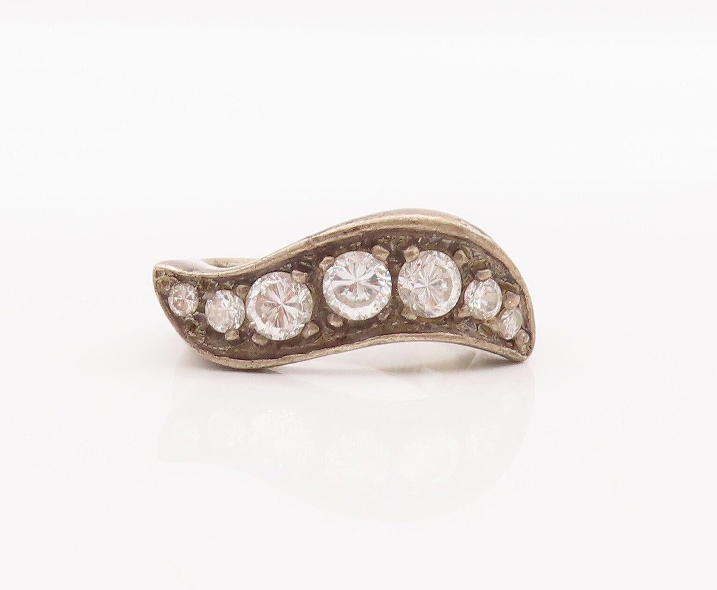 925 Sterling Silver Vintage Ring Wave Cut Multi Size Round Cut CZ  Sz 7  RG28362
