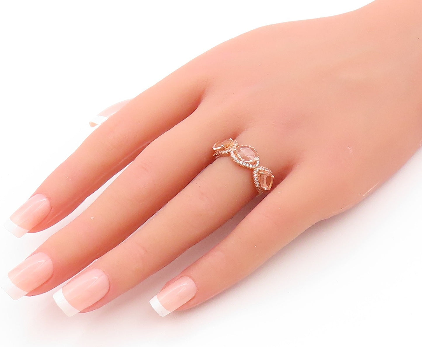 925 Sterling Silver Vintage Ring Rose Gold Plated Morganite CZ  Sz 7.5  RG32967