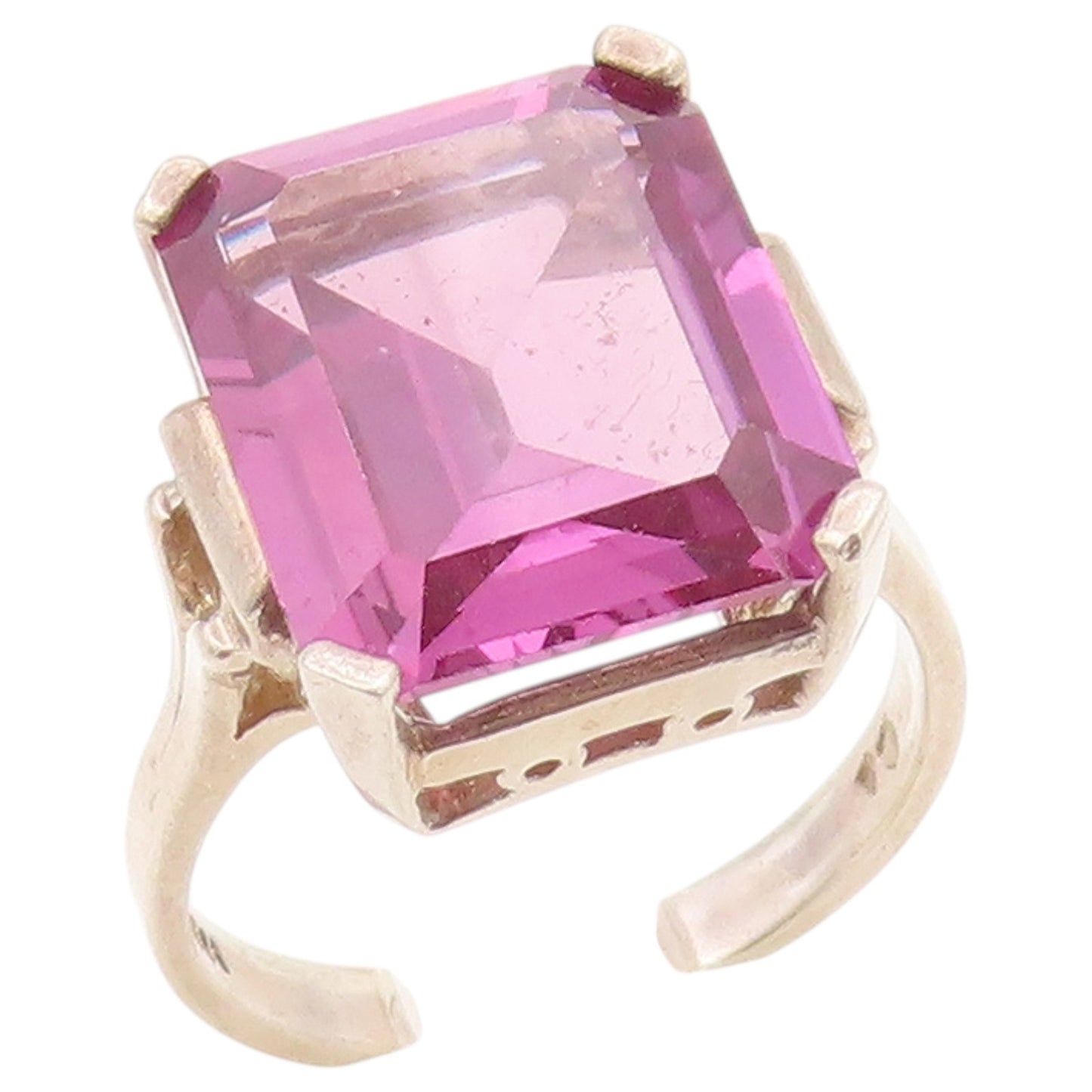 925 Sterling Silver Vintage Ring Classic Pink Topaz Solitaire  Sz 7.5  RG36424