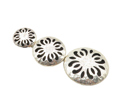ATI MEXICO 925 Sterling Silver  Vintage Hammered Floral Cutout Pendant  PT7345