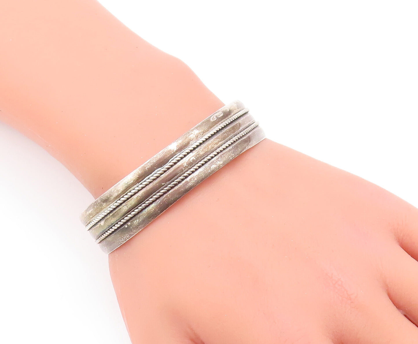 925 Sterling Silver Vintage Bracelet POST BELL Southwestern Twisted Rope BT10511