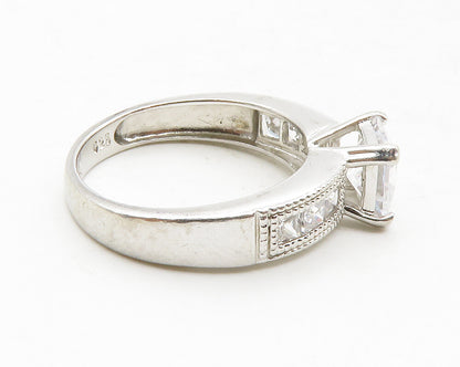925 Sterling Silver  Cubic Zirconia Solitaire With Accents Ring Sz 8.5 RG12832
