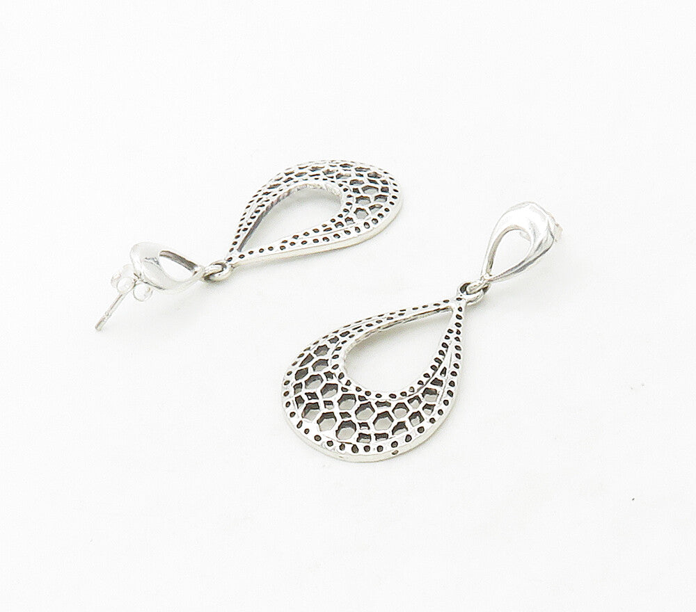 925 Sterling Silver  Shiny Cutout Detail Open Tear Drop Earrings  EG8615