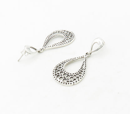 925 Sterling Silver  Shiny Cutout Detail Open Tear Drop Earrings  EG8615