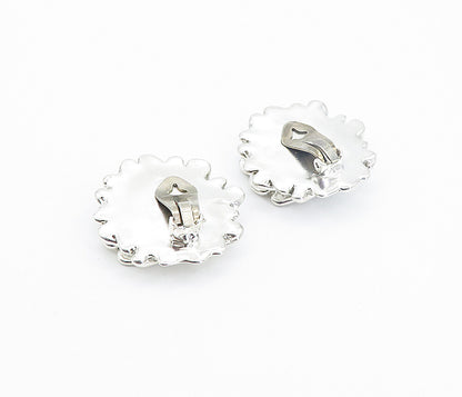 925 Sterling Silver  Vintage Shiny Sculpted Flower Non Pierce Earrings  EG3052