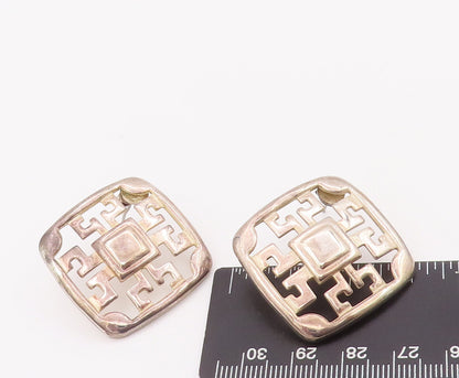 925 Sterling Silver Vintage Earrings Symmetrical Square Cutout Maze  EG12920